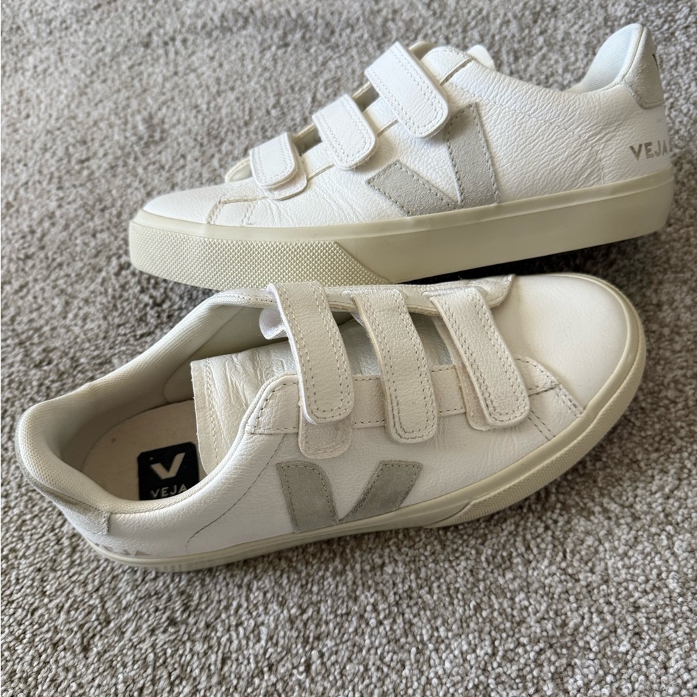 Veja White Leather Velcro Sneakers